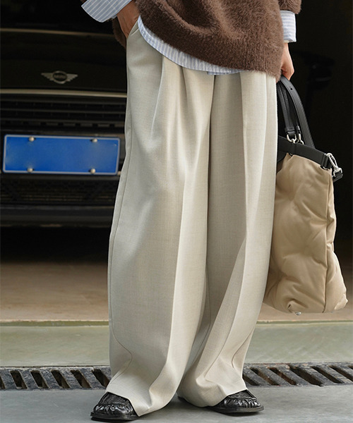 chuclla（チュクラ）の「ウール混 2タック ワイドスラックス chw23a105（スラックス・レディース・ブラック/アイボリー・L/M/S）」の18枚目の写真