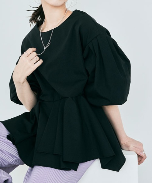 kirakiraShop(キラキラショップ)の「ラッフル ペプラム ブラウス(シャツ/ブラウス・レディース・ライトグレー/ブラック/オフホワイト/ブラウン/ブルー・M/L)」の3枚目の写真