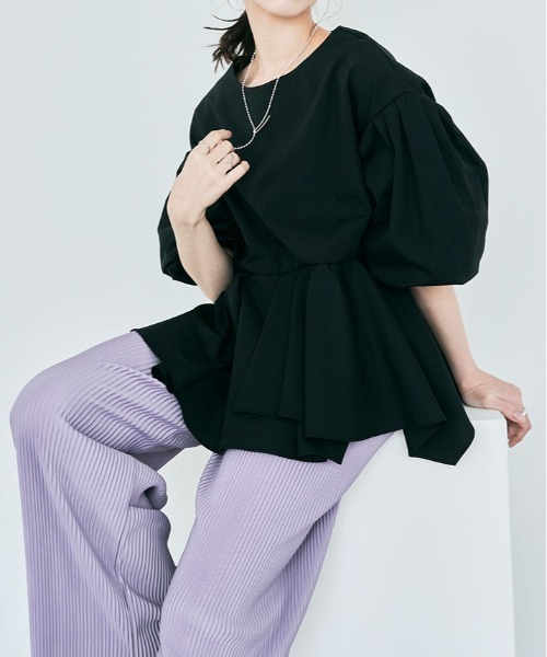 kirakiraShop(キラキラショップ)の「ラッフル ペプラム ブラウス(シャツ/ブラウス・レディース・ライトグレー/ブラック/オフホワイト/ブラウン/ブルー・M/L)」の10枚目の写真