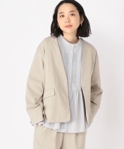 studio CLIP（スタディオクリップ）の「【みんなのリクエストジャケット】洗えるストレッチ楽ジャケット（ノーカラージャケット・レディース・ライトベージュ/ブラック・PF/FREE/ﾌﾘｰ(L)）」の3枚目の写真