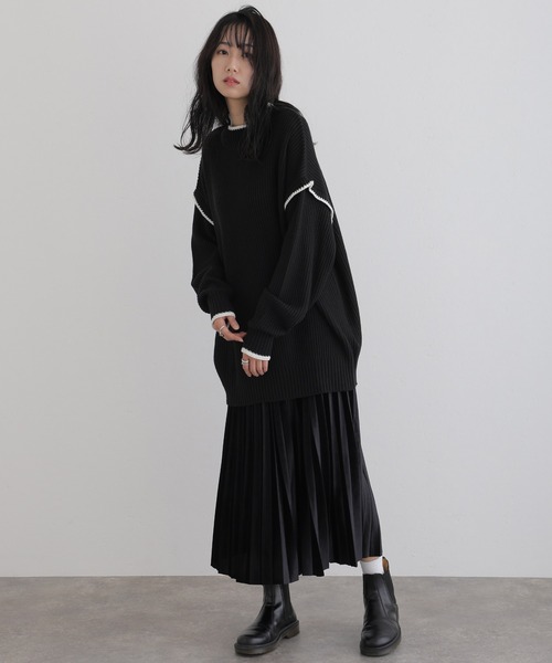 ElegChic(エレグシック)の「ハイネック配色ボリュームニット(ニット/セーター・レディース・ブラック系その他/ベージュ系その他・M)」の1枚目の写真