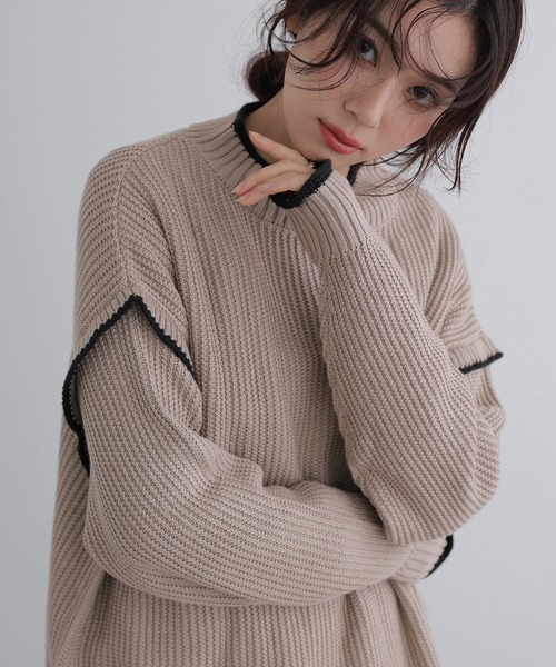 ElegChic(エレグシック)の「ハイネック配色ボリュームニット(ニット/セーター・レディース・ブラック系その他/ベージュ系その他・M)」の2枚目の写真
