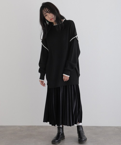 ElegChic(エレグシック)の「ハイネック配色ボリュームニット(ニット/セーター・レディース・ブラック系その他/ベージュ系その他・M)」の3枚目の写真