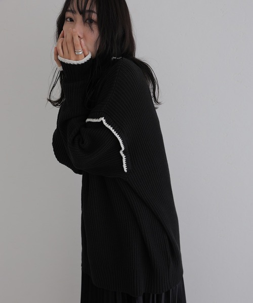 ElegChic(エレグシック)の「ハイネック配色ボリュームニット(ニット/セーター・レディース・ブラック系その他/ベージュ系その他・M)」の4枚目の写真