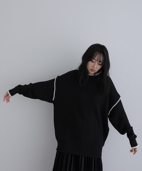 ElegChic(エレグシック)の「ハイネック配色ボリュームニット(ニット/セーター・レディース・ブラック系その他/ベージュ系その他・M)」の5枚目の写真