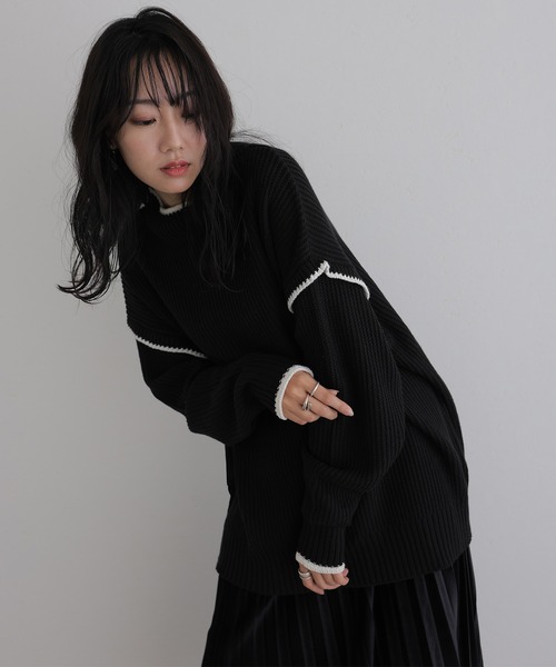 ElegChic(エレグシック)の「ハイネック配色ボリュームニット(ニット/セーター・レディース・ブラック系その他/ベージュ系その他・M)」の6枚目の写真