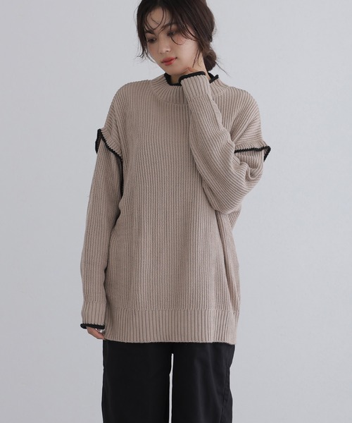 ElegChic(エレグシック)の「ハイネック配色ボリュームニット(ニット/セーター・レディース・ブラック系その他/ベージュ系その他・M)」の7枚目の写真