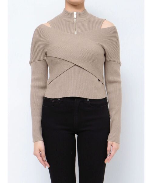 MURUA（ムルーア）の「カシュクールハーフジップトップス（ニット/セーター・レディース・ベージュ/ブルー/ブラック・FREE）」の10枚目の写真