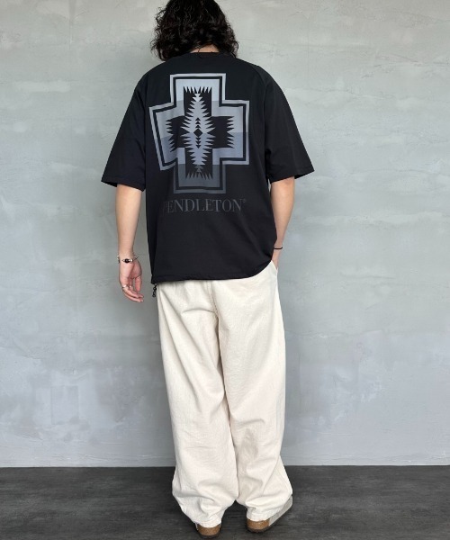 PENDLETON（ペンドルトン）の「[PENDLETON/ペンドルトン] 別注 ネイティブ柄バックプリント ドローコードTシャツ（Tシャツ/カットソー・レディース・ブラック系その他/ブルー/ブラック/ベージュ/ホワイト/ホワイト系その他・S/M/L/XL）」の12枚目の写真
