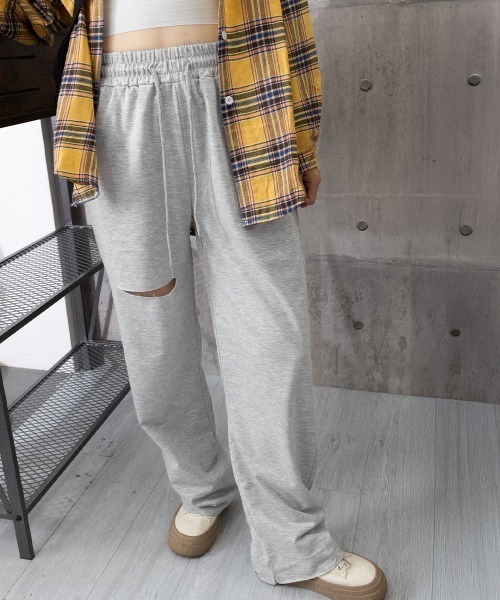 Miniministore(ミニミニストア)の「ダメージ スウェットパンツ レディース(スウェットパンツ・レディース・ライトグレー/ブラック・M/L)」の4枚目の写真