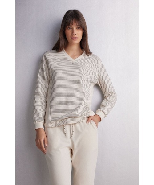 Creamy Stripes Vネックニット（ルームウェア/パジャマ）｜Intimissimi（インティミッシミ）