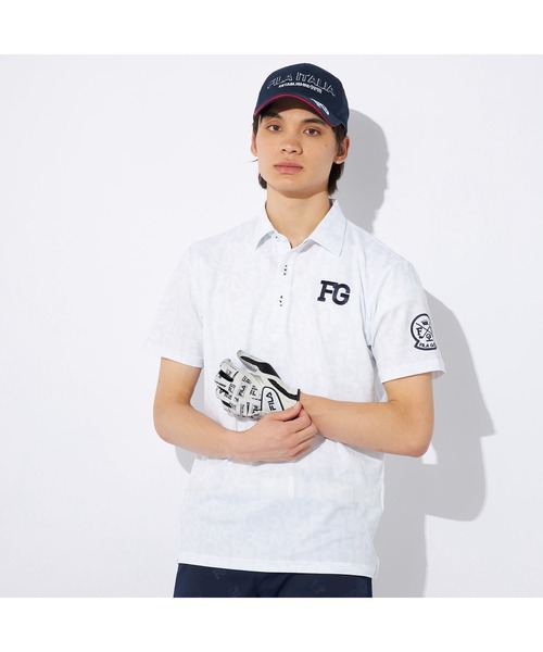 FILA GOLF(フィラゴルフ )の「FILA GOLF/フィラゴルフ ゴルフウェア ブランド ロゴ 吸汗速乾 UVカット プリント 鹿の子素材 半袖 ポロシャツ(ポロシャツ・メンズ・イエロー/ネイビー/ピンク/ホワイト・3L/LL/L/M)」の2枚目の写真