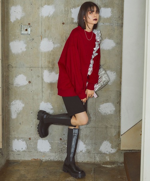 ELLEgirl（エルガール）の「リボン総刺繍スウェットプルオーバー【ELLEgirl/エル ガール】（スウェット・レディース・杢グレー/ブラック/レッド・FREE）」の22枚目の写真