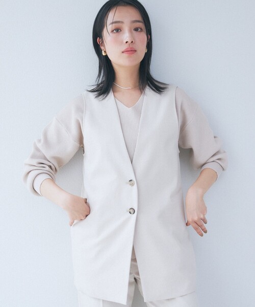 THE SHOP TK （ザ ショップ ティーケー ）の「◆【セットアップ可/環境に優しい】ツイルワッシャージレ/洗濯機OK（ベスト・レディース・ブラック/ライトベージュ・12/13）」の3枚目の写真