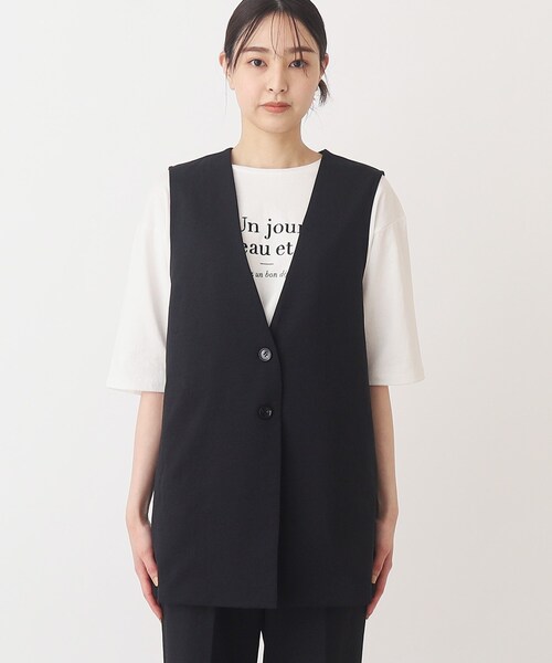 THE SHOP TK （ザ ショップ ティーケー ）の「◆【セットアップ可/環境に優しい】ツイルワッシャージレ/洗濯機OK（ベスト・レディース・ブラック/ライトベージュ・12/13）」の6枚目の写真