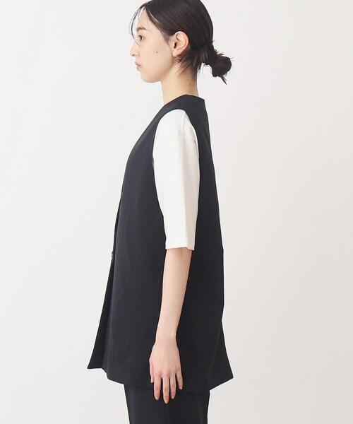 THE SHOP TK （ザ ショップ ティーケー ）の「◆【セットアップ可/環境に優しい】ツイルワッシャージレ/洗濯機OK（ベスト・レディース・ブラック/ライトベージュ・12/13）」の7枚目の写真
