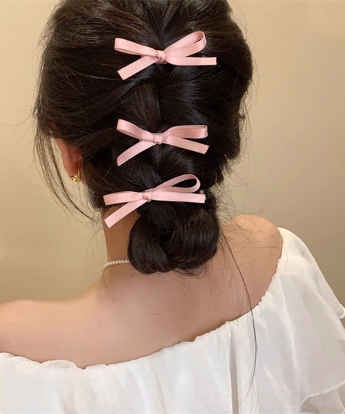 Nia（ニア）の「Nia(ニア)/【3set】フレンチリボンヘアピン（ヘアピン・レディース・ブラック/アイボリー/ピンク/ブルー・FREE）」の4枚目の写真