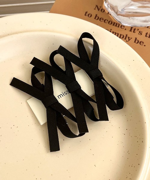 Nia（ニア）の「Nia(ニア)/【3set】フレンチリボンヘアピン（ヘアピン・レディース・ブラック/アイボリー/ピンク/ブルー・FREE）」の2枚目の写真