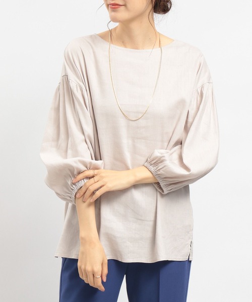 GLOBAL WORK Smile Seed Store（グローバルワーク スマイルシードストア）の「リネン混袖ボリュームブラウス/180953（シャツ/ブラウス・レディース・ラベンダー/チャコール/ブラック/ホワイト系その他/チェック/セージグリーン・LARGE/SMALL/MEDIUM）」の2枚目の写真