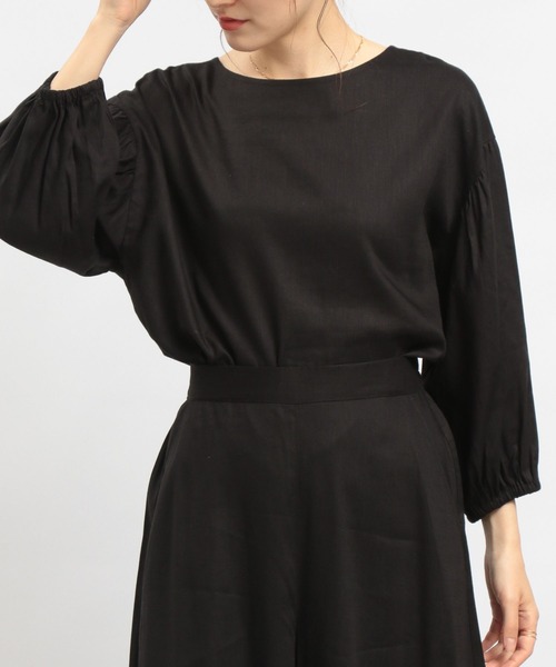 GLOBAL WORK Smile Seed Store（グローバルワーク スマイルシードストア）の「リネン混袖ボリュームブラウス/180953（シャツ/ブラウス・レディース・ラベンダー/チャコール/ブラック/ホワイト系その他/チェック/セージグリーン・LARGE/SMALL/MEDIUM）」の11枚目の写真