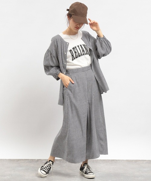 GLOBAL WORK Smile Seed Store（グローバルワーク スマイルシードストア）の「リネン混袖ボリュームブラウス/180953（シャツ/ブラウス・レディース・ラベンダー/チャコール/ブラック/ホワイト系その他/チェック/セージグリーン・LARGE/SMALL/MEDIUM）」の13枚目の写真