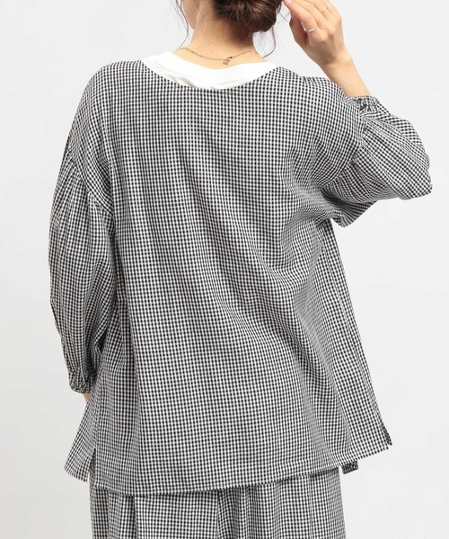 GLOBAL WORK Smile Seed Store（グローバルワーク スマイルシードストア）の「リネン混袖ボリュームブラウス/180953（シャツ/ブラウス・レディース・ラベンダー/チャコール/ブラック/ホワイト系その他/チェック/セージグリーン・LARGE/SMALL/MEDIUM）」の15枚目の写真