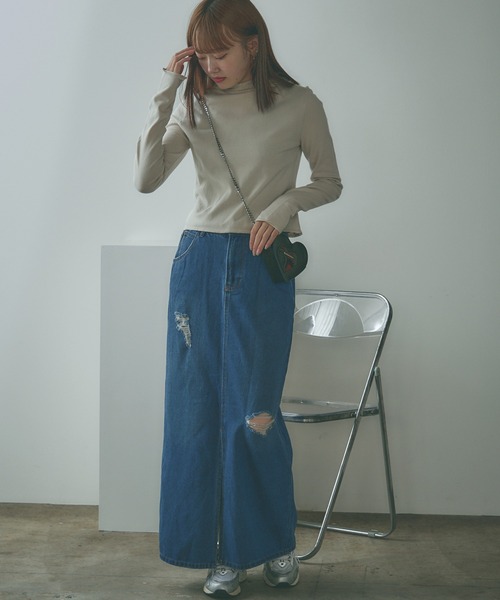 BLANK　（ブランク）の「Crushed long Denim Skirt / ダメージロングデニムスカート（デニムスカート・レディース・ブルー/ライトブルー/ブラック・S/M）」の10枚目の写真