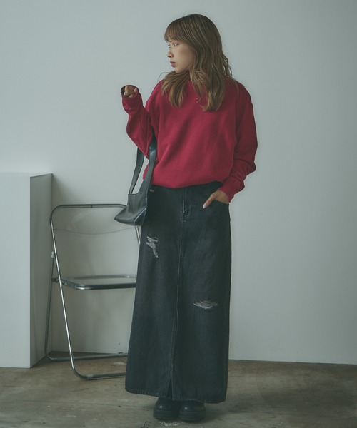 BLANK　（ブランク）の「Crushed long Denim Skirt / ダメージロングデニムスカート（デニムスカート・レディース・ブルー/ライトブルー/ブラック・S/M）」の6枚目の写真