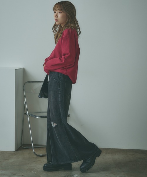 BLANK　（ブランク）の「Crushed long Denim Skirt / ダメージロングデニムスカート（デニムスカート・レディース・ブルー/ライトブルー/ブラック・S/M）」の17枚目の写真