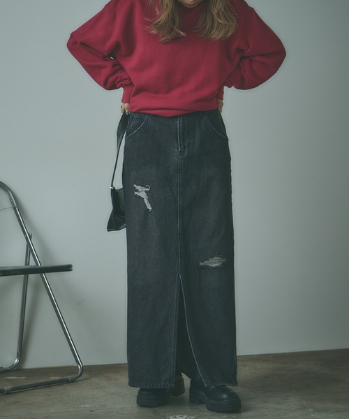 BLANK　（ブランク）の「Crushed long Denim Skirt / ダメージロングデニムスカート（デニムスカート・レディース・ブルー/ライトブルー/ブラック・S/M）」の15枚目の写真
