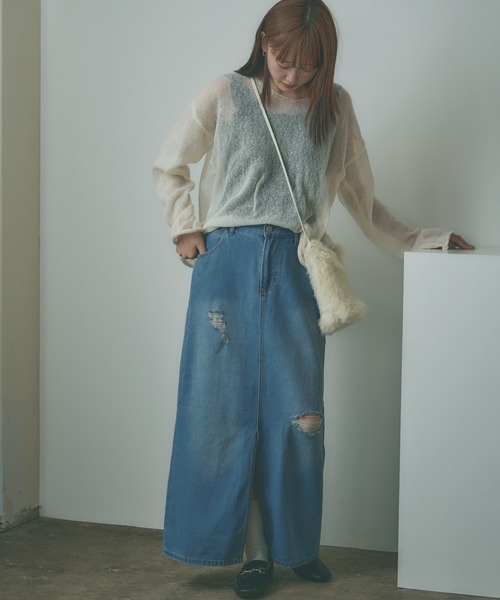 BLANK　（ブランク）の「Crushed long Denim Skirt / ダメージロングデニムスカート（デニムスカート・レディース・ブルー/ライトブルー/ブラック・S/M）」の21枚目の写真