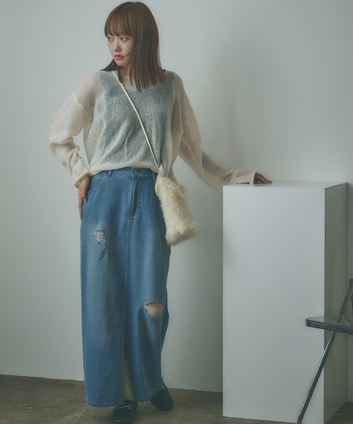 BLANK　（ブランク）の「Crushed long Denim Skirt / ダメージロングデニムスカート（デニムスカート・レディース・ブルー/ライトブルー/ブラック・S/M）」の22枚目の写真