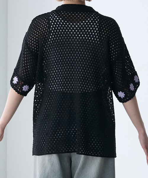 フラワーエンボスシャツカーディガン/アイボリー RE ARRIVAL】flower emboss shirt cardigan / ivory amel