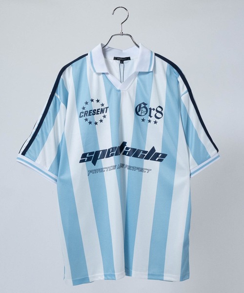 JOHN'S CLOSET（ジョンズクローゼット）の「【13】襟付き サッカーゲームTシャツ（Tシャツ/カットソー・メンズ・ネイビー/オフホワイト/ブラック/レッド/ホワイト系1/ホワイト系2/レッド系1/レッド系2/ブラック系2/ネイビー系2/カーキ系1/グレー系1・MEDIUM/LARGE）」の3枚目の写真