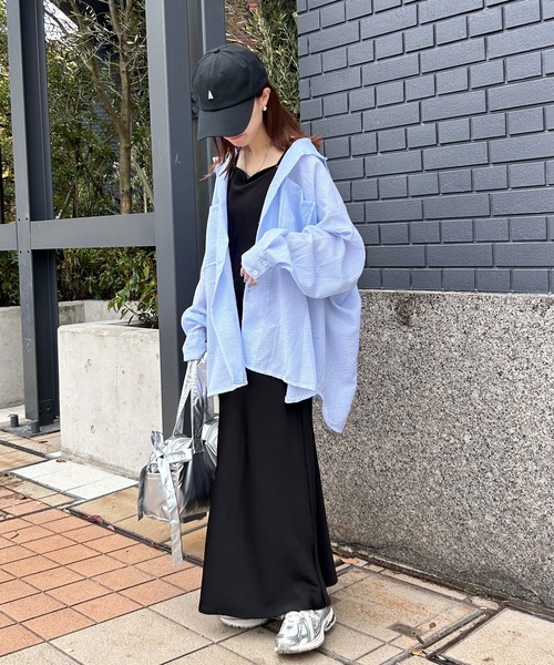 ブラウス シャツ 「ISOOK / アイスー」オーバーサイズサッカーストライプシャツ / サッカー生地 シアーシャツ ビッグシャツ ZOZOTOWN限 ISOOK / アイスー】オーバーサイズサッカーストライプシャツ