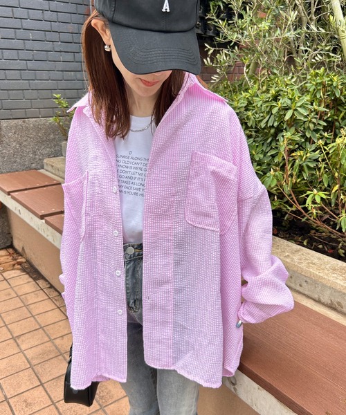 ISOOK / アイスー】オーバーサイズサッカーストライプシャツ