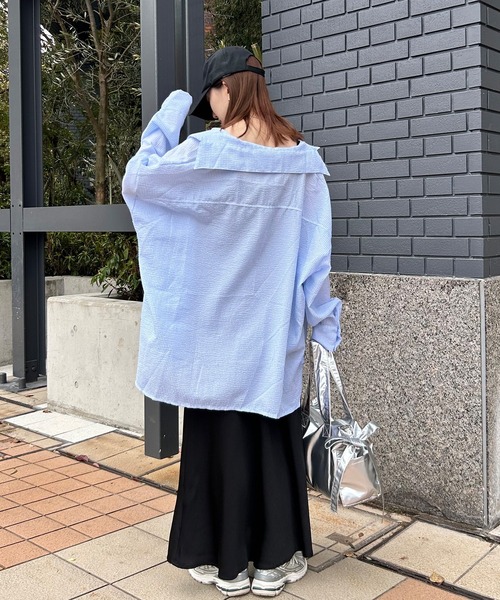 ブラウス シャツ 「ISOOK / アイスー」オーバーサイズサッカーストライプシャツ / サッカー生地 シアーシャツ ビッグシャツ ZOZOTOWN限 ISOOK / アイスー】オーバーサイズサッカーストライプシャツ