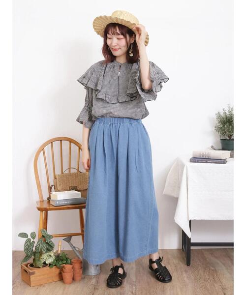 Samansa Mos2（サマンサ モスモス）の「ライトオンスデニム/ツイルガウチョパンツ（その他パンツ・レディース・ブラック/サックスブルー/オフホワイト/ブルー・F）」の15枚目の写真