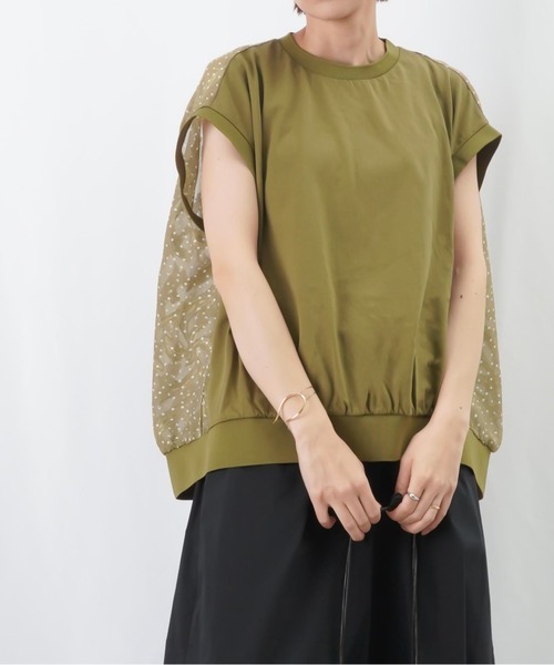 LUCA/LADY LUCK LUCA（ルカ/レディラックルカ）の「LC/LLL バックジャガートフレンチカットソー / バックシアージャガード切替Tee（Tシャツ/カットソー・レディース・オフホワイト/ブラック/カーキ・FREE）」の3枚目の写真