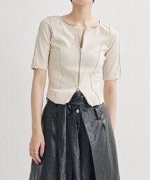 STUDIOUS | 【STUDIOUS/ステュディオス】ハーフスリーブジップアップリブトップス(Tシャツ/カットソー)