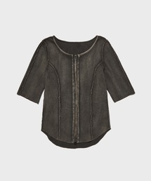 【STUDIOUS/ステュディオス】《モードに-5㎏見え》ハーフスリーブジップアップリブトップス/カーディガン