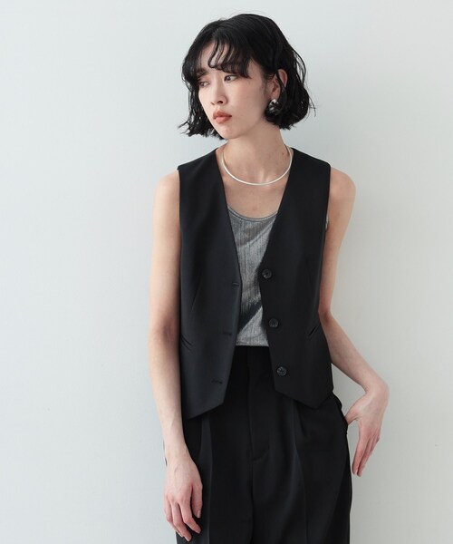 GALLEST（ギャレスト）の「◆梳毛ライクジレ（ベスト・レディース・ブラック/ダークグレー・38）」の2枚目の写真