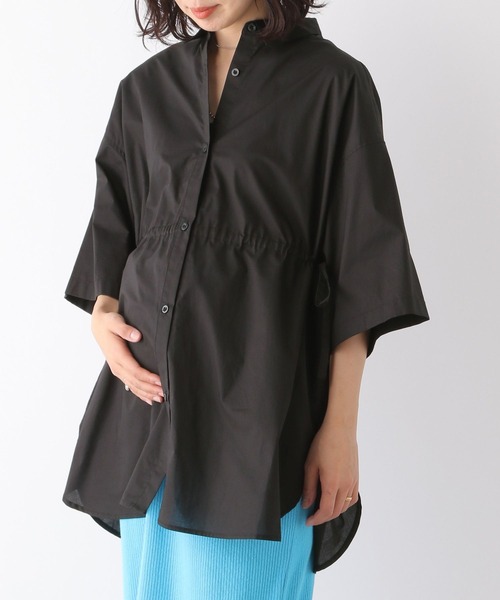 LEPSIM(レプシィム)の「【産前・産後対応】マタニティ/BIG5分袖シャツ 117230(その他トップス・レディース・ブラウン/ブラック/オフホワイト/ベージュ・FREE)」の2枚目の写真