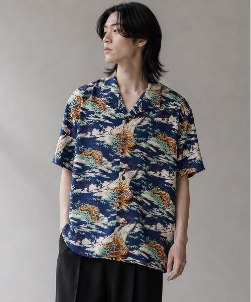 HOUSTON(ヒューストン)の「HOUSTON /ヒューストン 41106 ALOHA SHIRT (虎) / アロハシャツ/ HS411(シャツ/ブラウス・メンズ・ネイビー/イエロー/ブラック・X-LARGE/LARGE)」の2枚目の写真