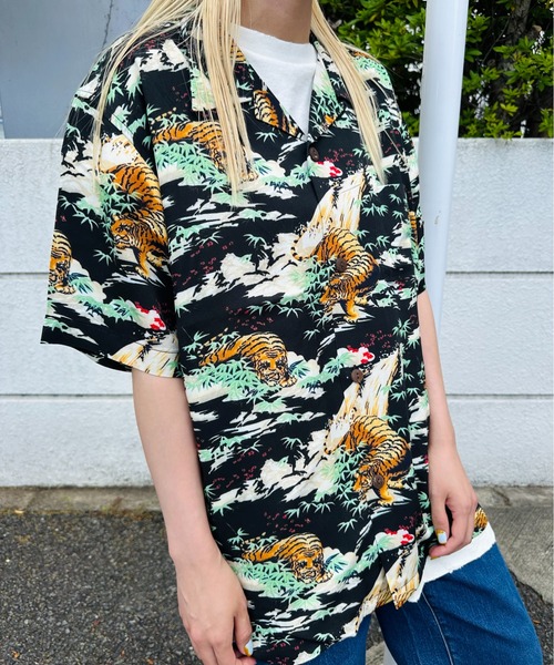 【セール】HOUSTON /ヒューストン 41106 ALOHA SHIRT (虎) / アロハシャツ/ HS411（シャツ/ブラウス）｜HOUSTON（ヒューストン）