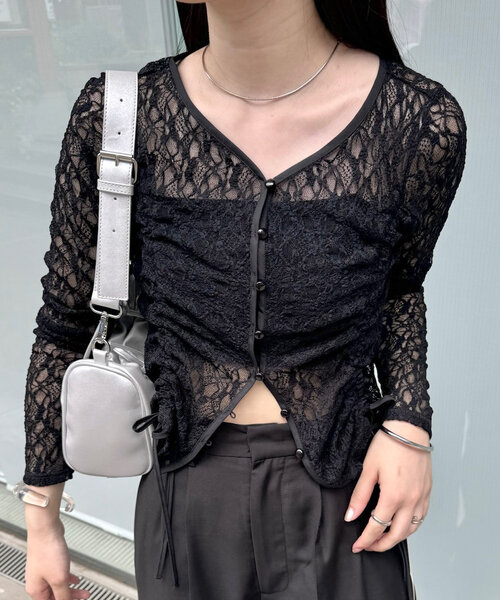 mline（エムライン）の「[mline]ドロストレーストップス（シャツ/ブラウス・レディース・ピンク/カーキ/アイボリー/ブラック・FREE）」の10枚目の写真