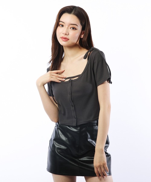 SPIRALGIRL（スパイラルガール）の「リボンオフショルリブトップス（Tシャツ/カットソー・レディース・ホワイト/グレー/レッド・FREE）」の20枚目の写真