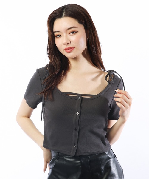 SPIRALGIRL（スパイラルガール）の「リボンオフショルリブトップス（Tシャツ/カットソー・レディース・ホワイト/グレー/レッド・FREE）」の19枚目の写真