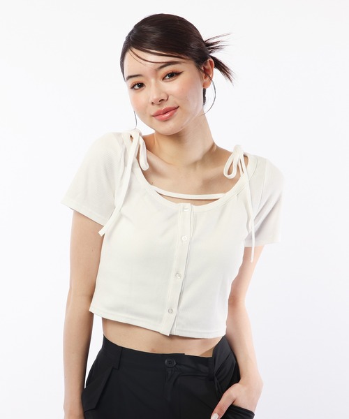 SPIRALGIRL（スパイラルガール）の「リボンオフショルリブトップス（Tシャツ/カットソー・レディース・ホワイト/グレー/レッド・FREE）」の18枚目の写真