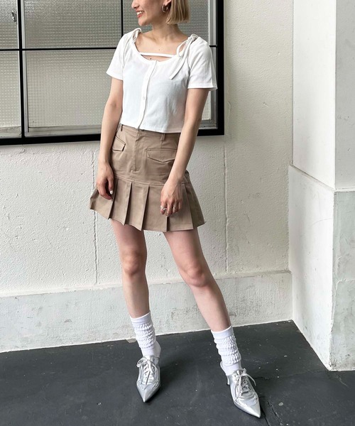 SPIRALGIRL（スパイラルガール）の「リボンオフショルリブトップス（Tシャツ/カットソー・レディース・ホワイト/グレー/レッド・FREE）」の7枚目の写真